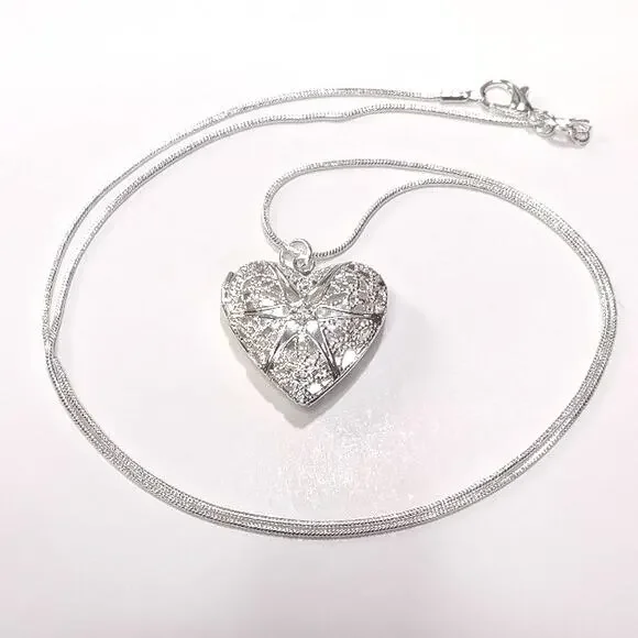 925 Silver Necklace Heart Locket Star Lattice Pattern Valentines Birthday Gift
